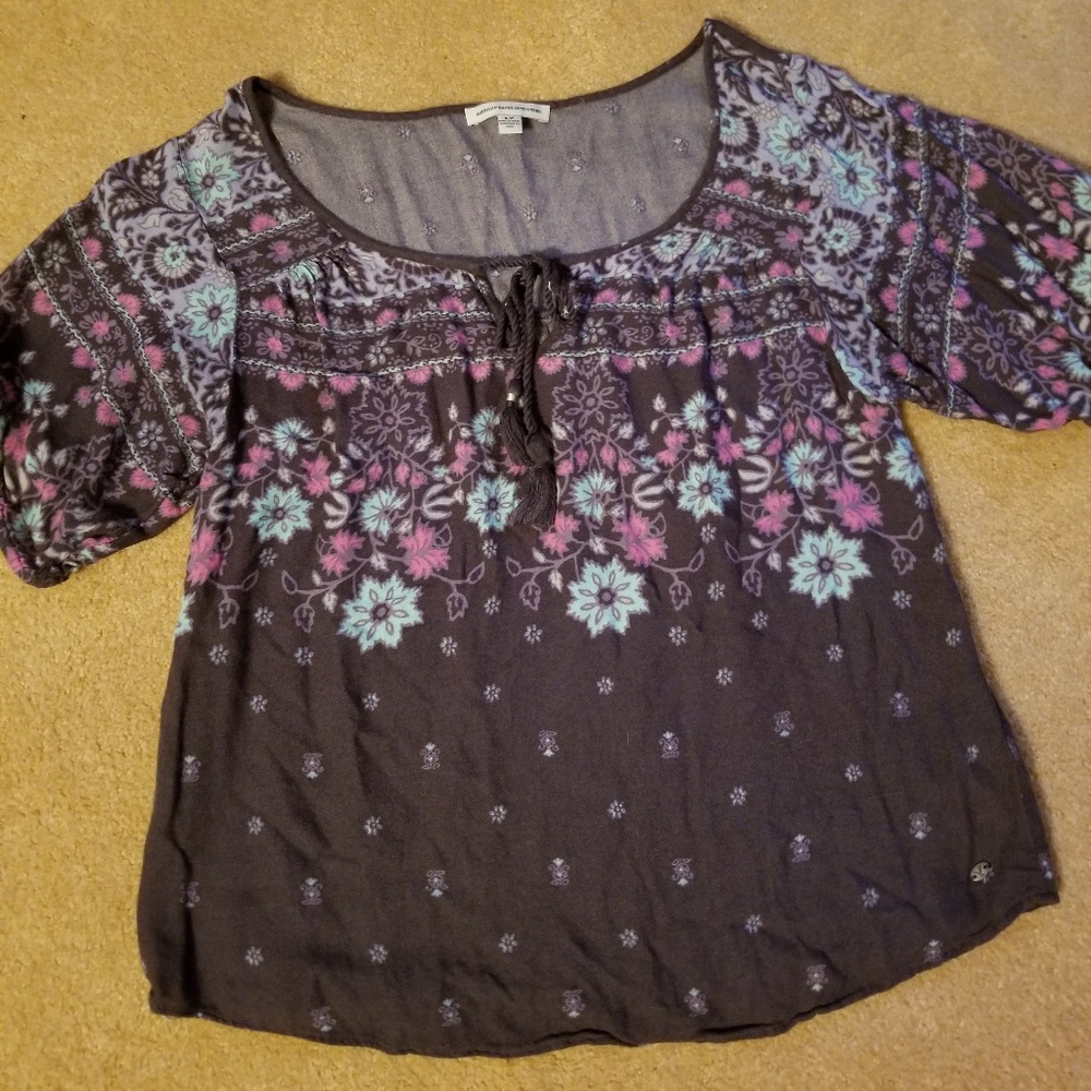 American Eagle floral tie blouse